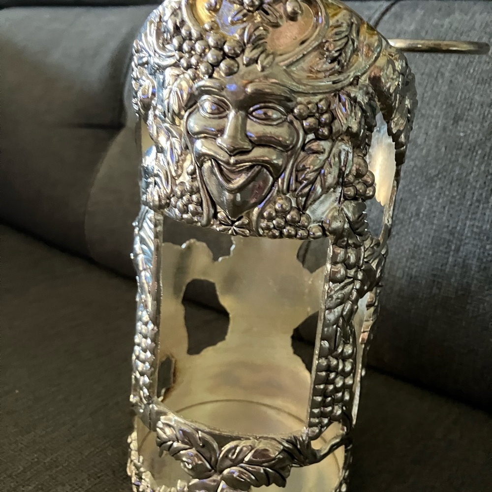 Godinger Silver Art Bacchus Wine God Bottle Holder Caddy Pourer Server Vintage.